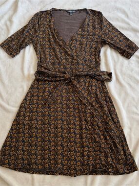 Toad&Co Brown Floral Wrap Midi Dress Size Small